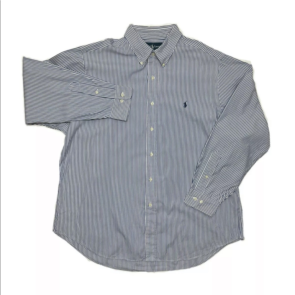 Ralph Lauren Mens Classic Fit Size XL 17 34-35 Striped Shirt Blue 100% Cotton